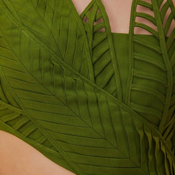 Farm Rio Green Leaves Cut Out Midi Dress S - Picture 7 of 11